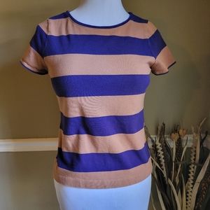 LOFT Wide Stripe Boxie Zip Top Medium